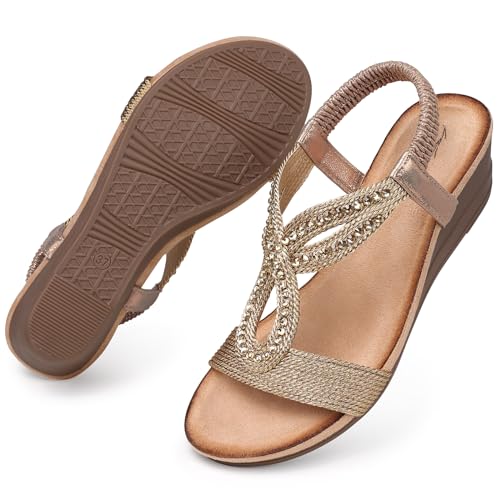 SHIBEVER Wedge Sandals for Women Dressy: Summer Low Wedges Comfortable Open Toe Sandals2