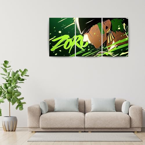 Image of One Piece Anime Manga Poster, One Piece Character Design Wall Poster 3 Panal - A4 Size, 300 GSM, Wall Decor Posters Wall Art For Bedroom, Living room, Office, Dining Room,No Frame (Zoro-4)