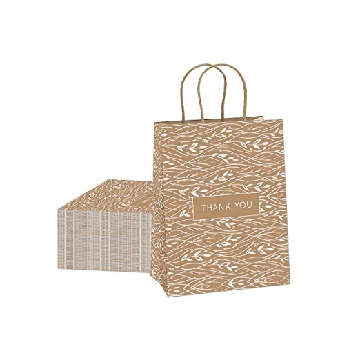 RanGit Bhumi 20 Pieces Thank You Paper Bags 8x10x4 Inches (Brown) Assorted Design Gift Bags with Handles Small Party Favor Bags Bulk for Business, Boutique, Gifts, Wedding Favors