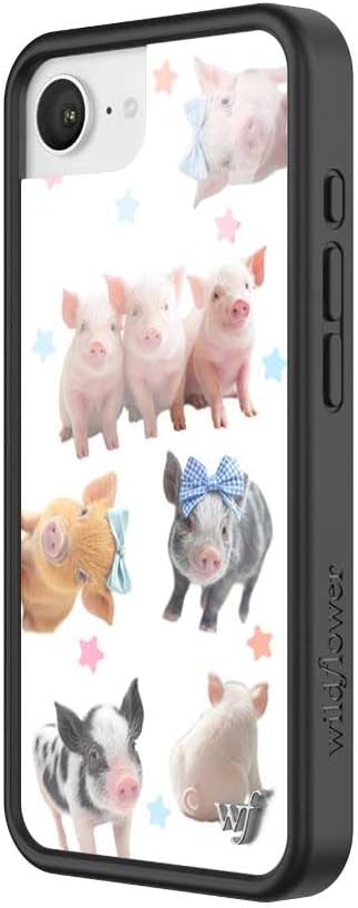Wildflower Cases - Compatible with iPhone 16e | Protective Black Bumper, 6.5ft Drop Test Certified, Women Owned Small Business | Pigs Pink Blue Stars Aesthetic Trendy Cute | Little Piggies