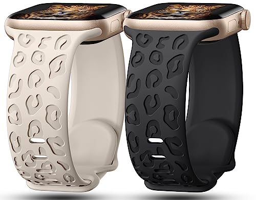 IKANFI 2Pack Leopard Engraved Bands Compatible with Apple Watch Band 41mm 40mm 38mm Women, Silicone...