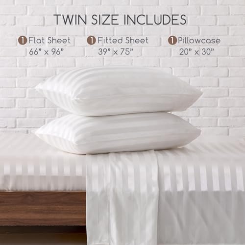 Image of MR&HM Satin Bed Sheets, Twin Size Sheets Set, 3 Pcs Silky Bedding Set with 15 Inches Deep Pocket for Mattress (Twin, Ivory Striped)