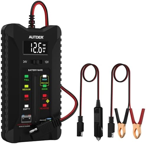 AUTDER Car Battery Tester and Alternator Tester 12V/24V with LCD Display and LED Indication Automotive Battery Voltage Meter for Cars Trucks Motorcycles