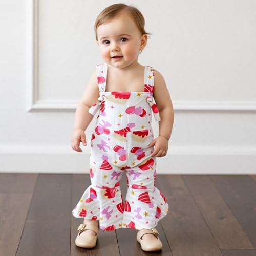 Toddler Birthday Outfit Girl Baby Bell Bottom Romper Sleeveless Balloon Print Flare Pants Jumpsuit Birthday Clothes3