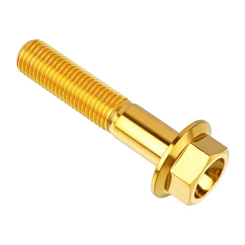 Image of Ti Screws M10 x 20 25 30 35 40 45 50 55 60 65 70 75 80 90 100mm 1.25 Pitch Titanium Flange Hex Bolt Pack of 4 (Gold, M10x50mm)