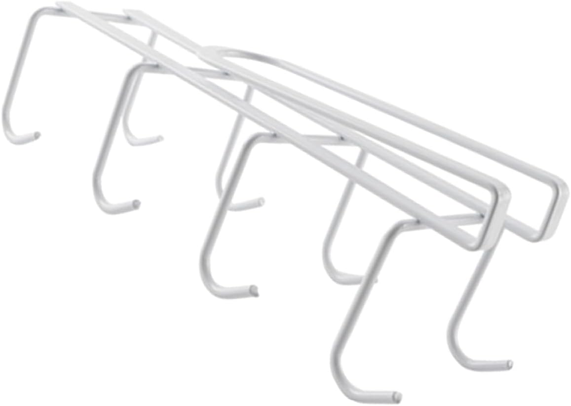 Cabinet Mug Holder Rack with 8 Hooks, White Kitchen Cup Hanger Organizer, Coffee and Tea Mug Storage for Home and Office Cupboard