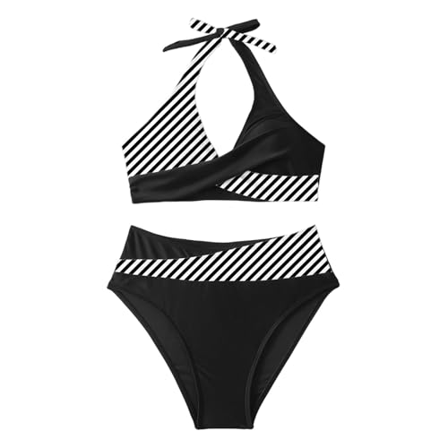Bikini Damen Set Damen Tankini- Set mit gestreiftem Rücken hoher Zweiteiliger Badeanzug für Sommerstrand (BK2, S)