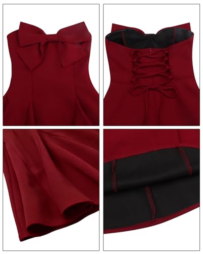 Image of JUMISEE Women's Elegant Bow Strapless Homecoming Dress A Line Swing Tube Mini Dress Short Evening Party Prom Dress