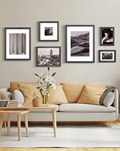 Egofine 8X10 Picture Frames Made Of Solid Wood With Plexiglass, Display Pictures 4X6/5X7 With Mat Or 8X10 Without Mat Set Of 4 For Tabletop And Wall Mounting, Rustic Black #TOP3