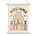 QWFFNBMU Awesome Things Start Here Classroom Welcome Wall Door Decor, Boho Rainbow Classroom Back to School Wall Canvas Flag Banner Decorations for Kindergarten Elementary Middle School