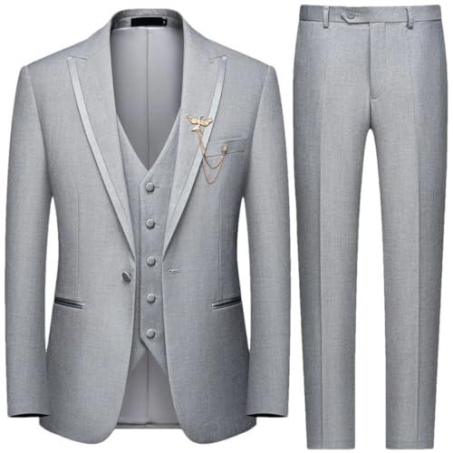 Men's Slim Fit Elegant Formal 3-Piece Set Vest Pants Business Wedding Dance Regular Sports Suit