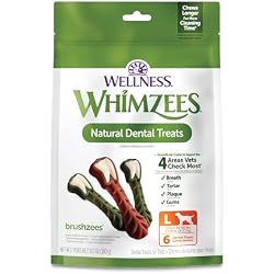 Whimzees Wellness Brushzees Natural Dog Dental Treat, VOHC Accepted Chews, Freshens Breath, Large Size, 12.7 oz Bag, 6 Count