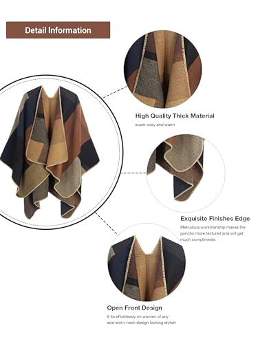 MissShorthair Women's Printed Shawl Wrap Fashionable Open Front Poncho Cape, Gift for Women