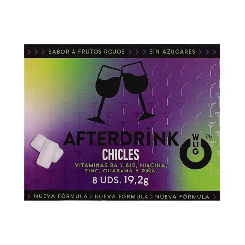 WUGUM AfterDrink - Chicle Funcional para Revitalizar Cuerpo y Mente - Alivia Resaca, Dolor de Cabeza y Cansancio - Sabor Frutos Rojos - Sin Azúcar - Formato Blister