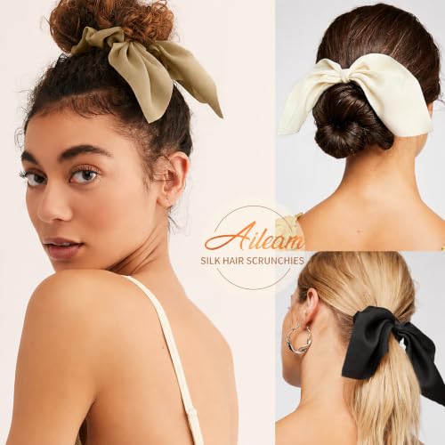 Image of 12 PCS Bow Hair Scrunchies Bunny Ears Silk Scrunchies Hair Ties Bobbles Elastic Hair Ties Ropes Ponytail Holder Hair Accessories for Women