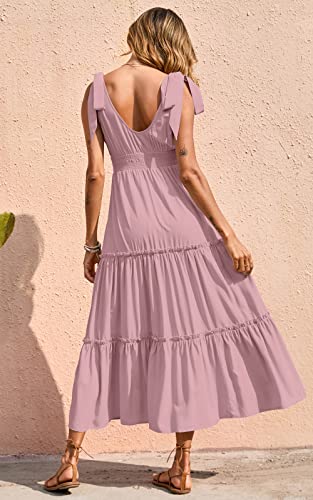 Image of PRETTYGARDEN Women's Cross Neck Summer Sleeveless Tiered Maxi Dress Beach Tie Strap Smocked Long Dresses Pleated Sundress