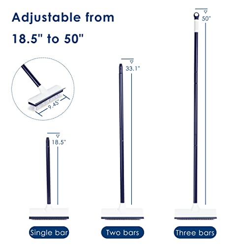 Image of BOOMJOY Floor Scrub Brush with 50 inch Long Handle, 2 in 1 Scrape and Brush, Stiff Bristles for Cleaning Bathroom, Patio, Kitchen, Wall and Deck-Navy