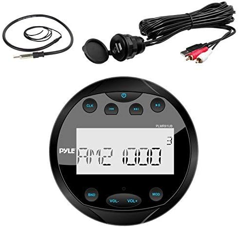 Pyle Gauge Style Bluetooth Marine USB/AUX Digital Media Stereo Receiver with USB/AUX Adapter, 22" Antenna