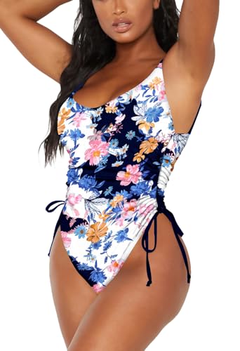 Image of Viottiset Women's Ruched High Cut One Piece Swimsuit Tummy Control Bathing Suit Monokini