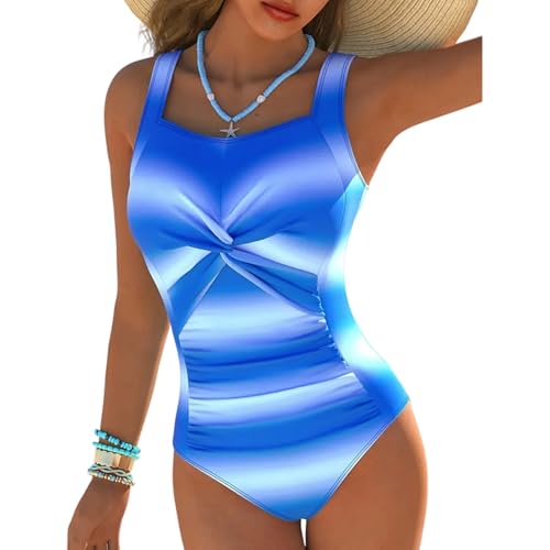 Maillot de bain froncé athlétique sans manches pour natation bleu