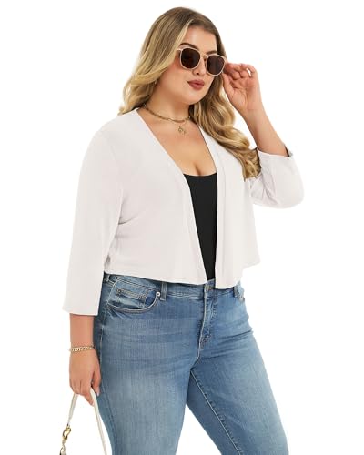 Image of Plus Size Shrugs for Women 3 /4 Sleeve Cropped Cardigan Knit Sweaters Open Front Bolero 2026