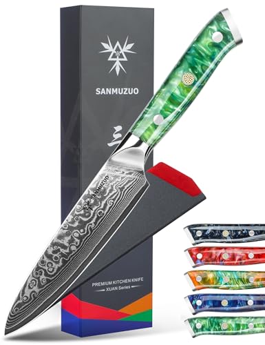 SANMUZUO Allzweckmesser Damastmesser 13 cm Klingenlänge - Japanisches Kochmesser - VG 10 Damaskus Stahl Küchenmesser mit Harzgriff - Xuan...