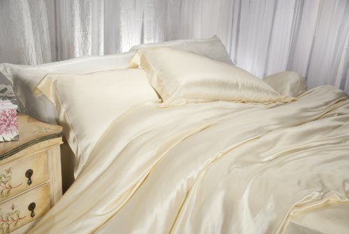 Aus Vio 100% Natural Charmeuse Silk Satin Luxurious Duvet Cover, Buttery Soft to Touch, Durable, Breathable, Hypoallergenic Season, Queen Size, Dawn Color3