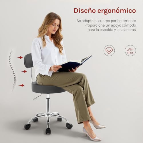 Miniatura 7 de Woltu Bh34gr-1 Taburete De Trabajo De 1 Pieza Giratorio Taburete De Silla Giratoria Silla De Oficina Con Respaldo De Altura Regulable En Gris