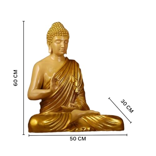 Image of 2 Feet Height Decorative Meditating Buddha Idol for Home Decor Big Size, Black Ceramic Murti, Meditation Buddha Statue, Home Garden Decor (Cream & Golden)