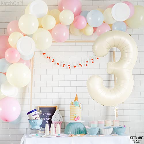 Image of KatchOn Cream White Number 3 Balloon Neutral 40 Inch | Three Balloon, 3 Balloon Number for Young Wild and Three Birthday Decorations Girl 3 Foil Balloons, 3 Anniversary Decorations