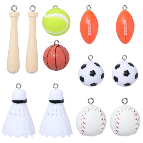 SUNNYCLUE 14 pieza de 7 estilos de Dijes de Pelota Deportiva, Dije de Bate de Béisbol, Tenis, Bádminton, Plástico, Fútbol, Baloncesto, Cuero Sintético, Terciopelo, Colgantes Deportivos para Hacer Joya