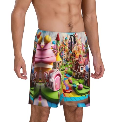Candy Land Print Men'S Short Pajama Pants,Casual And Soft Pajama Pants,Comfortable,Suitable For Summer Wear2
