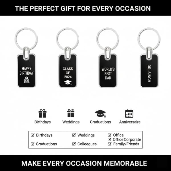 Image of VANCHER Personalized Premium Metal Keychain with Name Engraved - Black Finish, Dual-Side Customizable - Gift for Men, Friends, Office, Bike /Car Keys, Birthday & Special Occasions