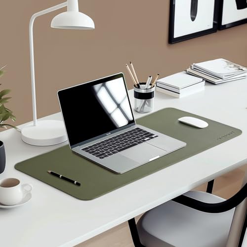 Image of AROPANA Anti-Slip Extended Mouse Pad | PU Vegan Leather Desk Mat | Large Computer Desk Protector Pad with Suede Base for Keyboard, Laptop, Office & Home (90x45CM, Deep Green)
