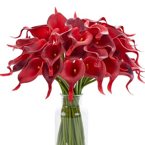 Image of SITUMEIZI 24 Pcs Burgundy Fake Flowers Artificial Calla Lily