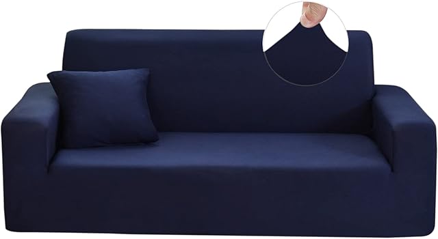 Sofa Covers 2 Seater Elastic Fabric Slipcovers Stretch Couch Slip Cover Plush Protector for Kids Pets Living Room Blue