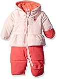 U.S. Polo Assn. Baby Girls' Pearlized Cire Peplum Hooded Pram, English Rose, 18 Months