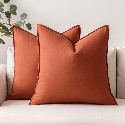 MIULEE Fall Decorative Linen Pillow Covers 20x20 Inch Burnt Orange