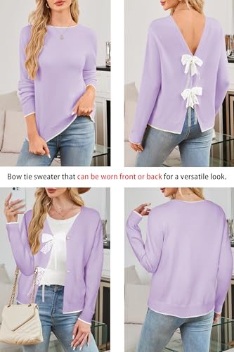 Image of Cakulo Womens Bow Tie Sweater V Neck Cardigan Sweaters 2026 Lightweight Spring Fashion Knit Cardigans Outfits