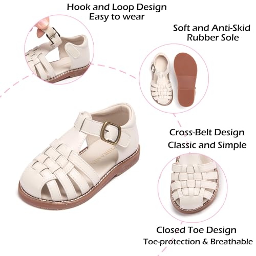 PHIRAMIN Toddler Little Girl Beige Sandals Size 11 - Flower Girl Close Toe Dress Shoes Flats Wedding Princess by PHIRAMIN - Used condition - Image 5