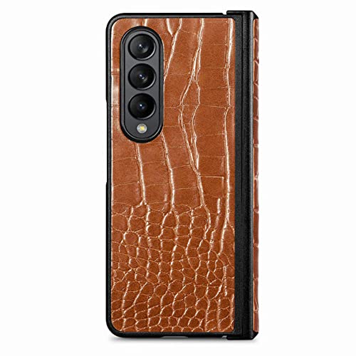 Coque de protection marron pour Samsung Z Fold 4, étui rigide style crocodile