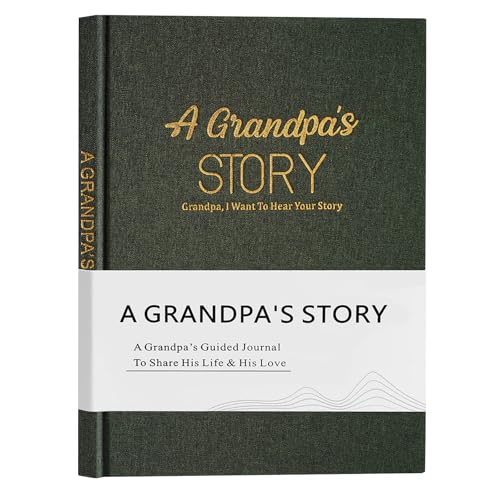 Image of Miaikoe Grandpa's Life Story Journal Family Keepsake Linen Book for Grandpa to Share His Memories, with 250+ Prompt Questions Gift for Birthday Father's Day Christmas (Dark Green)