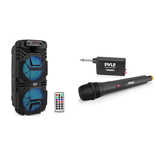 Portable Bluetooth Pa Speaker System & Vhf Wireless Microphone System - Professional Battery Operated Handheld Dynamic Unidirectional Cordless Microphone Transmitter Set W/Adapter Receiver #TOP12