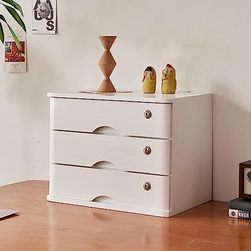 FHSLKXIM Desktop File Cabinet - Solid Wood Storage Box, Flat File Cabinet Storage, Desktop Drawer Cabinet With Lock, 1/2/3/4 Tier Wooden File Cabinet/Desktop Storage Cabinet,E-3 drawer