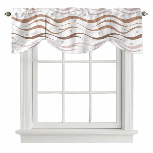 Brown Stripes Tie Up Valances for Windows, Minimalism Ombre Waves