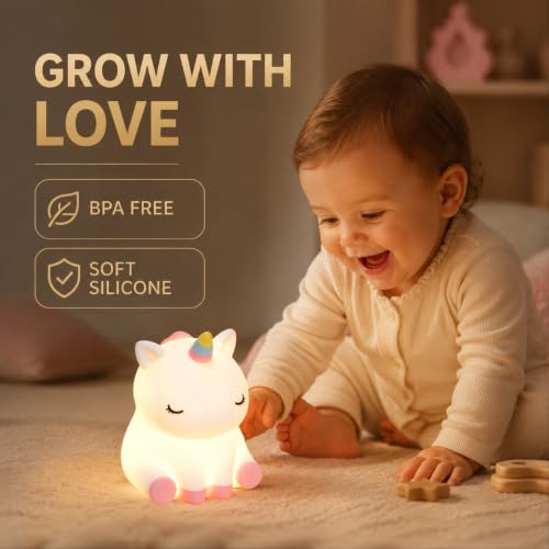 Image of Rytinazzz Unicorn Night Light for Kids, Rechargeable Silicone Unicorn Lamp with Tap Control, 30-Min Auto-Off Timer, Soft Dimmable Nursery Bedside Light, Gifts for Girls