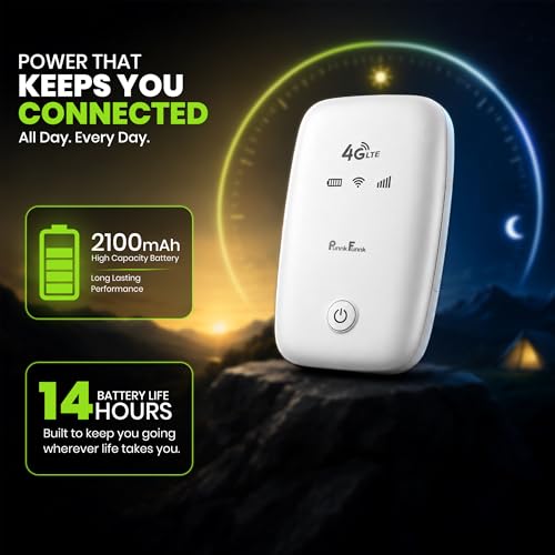Image of PunnkFunnk 4G LTE Portable WiFi Hotspot Device, 2100Mah Rechargeable Battery, SIM Card Supported 150Mbps Wireless Hotspot, High-Speed Device, Multi-Device Connectivity (White)