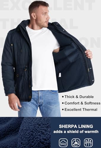 LOUECHY Men's Windproof Hooded Jacket Sherpa Lined Winter Coat Thickened Warm Parka4