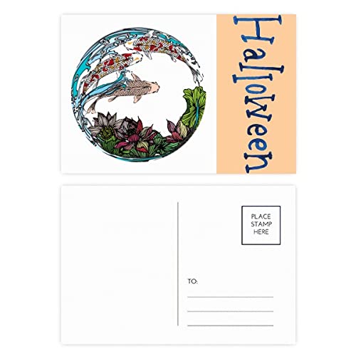 Cartes postales géométriques carpe lotus Halloween pour écrire des vœux originaux