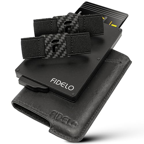 Fidelo Minimalist Wallet for Men - RFID Blocking Pop up Wallet Credit Card Holder, Slim Wallet Made Of 6063 Aluminum with Clip Holder with Removable Leather Case - Grey Crazy Leather, Grey Crazy Horse